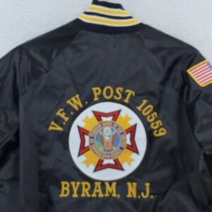 Vintage VFW Post 10559 Satin Jacket Mens Medium USA Byram NJ Embroidered 90s
